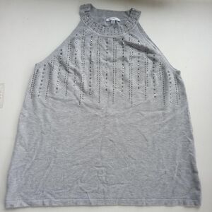 Vila Milano Women’s XL Gray Knit Tank Top Sleeveless Shell with Silver Studded